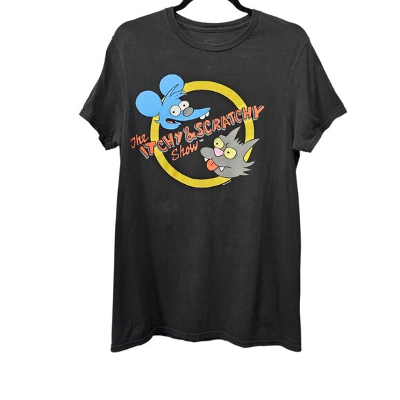 The Simpsons The Itchy & Scratchy Show Retro 90s Cartoon Black Graphic T-Shirt - Picture 1 of 4